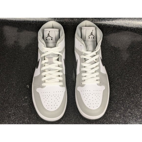 Nike Air Jordan 1 Mid Grey Fog Black White Women\'s Size 12 Men\'s Size 10.5 NIB